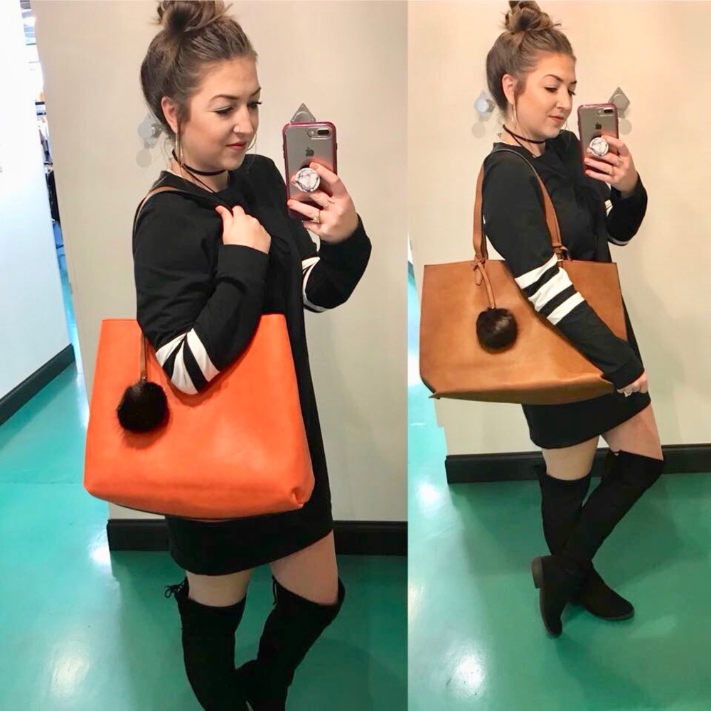 Reversible tote bag, orange or brown